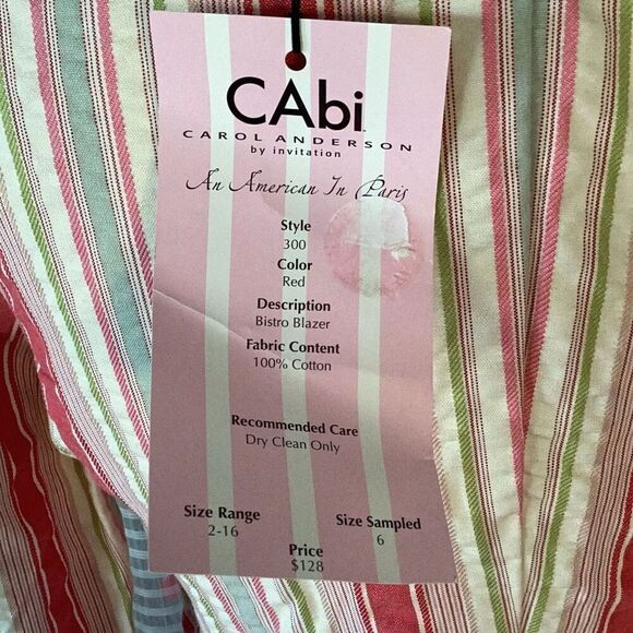 NWT CAbi Seersucker Striped Blazer Jacket Women’s 6 “An American In Paris” - Picture 7 of 10